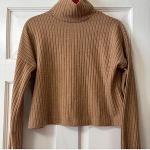 LA MIEL Camel Ribbed Turtleneck Sweater